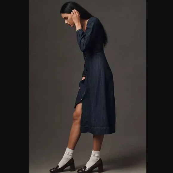 New US 10 Reformation x Anthropologie Celeste denim midi jean dress